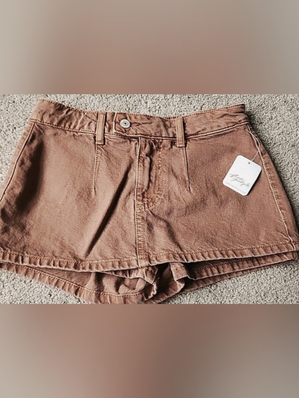 Free People Mini Skort Brown Denim Size:27 NWT High Rise Casual